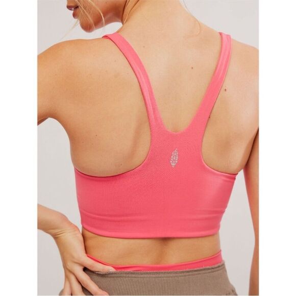 FREE PEOPLE MOVEMENT Square Neck Sports Bra Neon Coral Pink Size Medium New - Picture 5 of 9